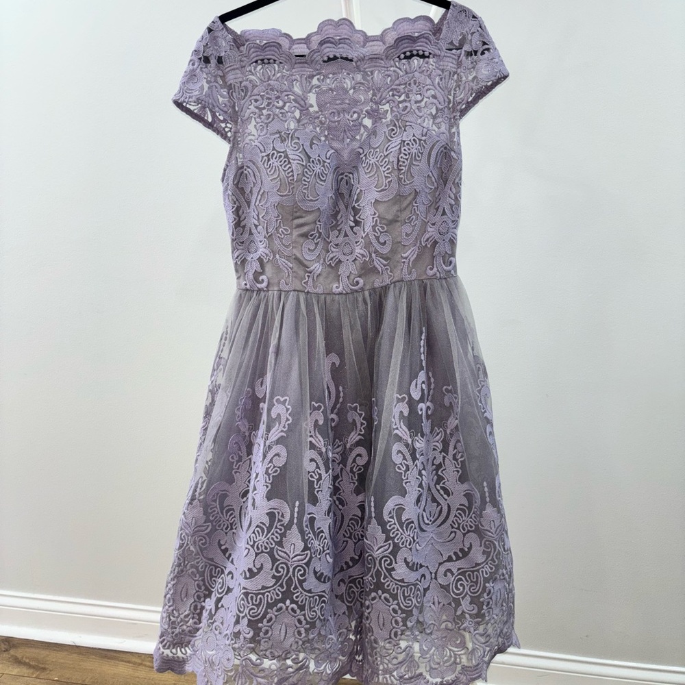 Chi Chi London Purple Flutter Sleeve Bateau Neck Dress